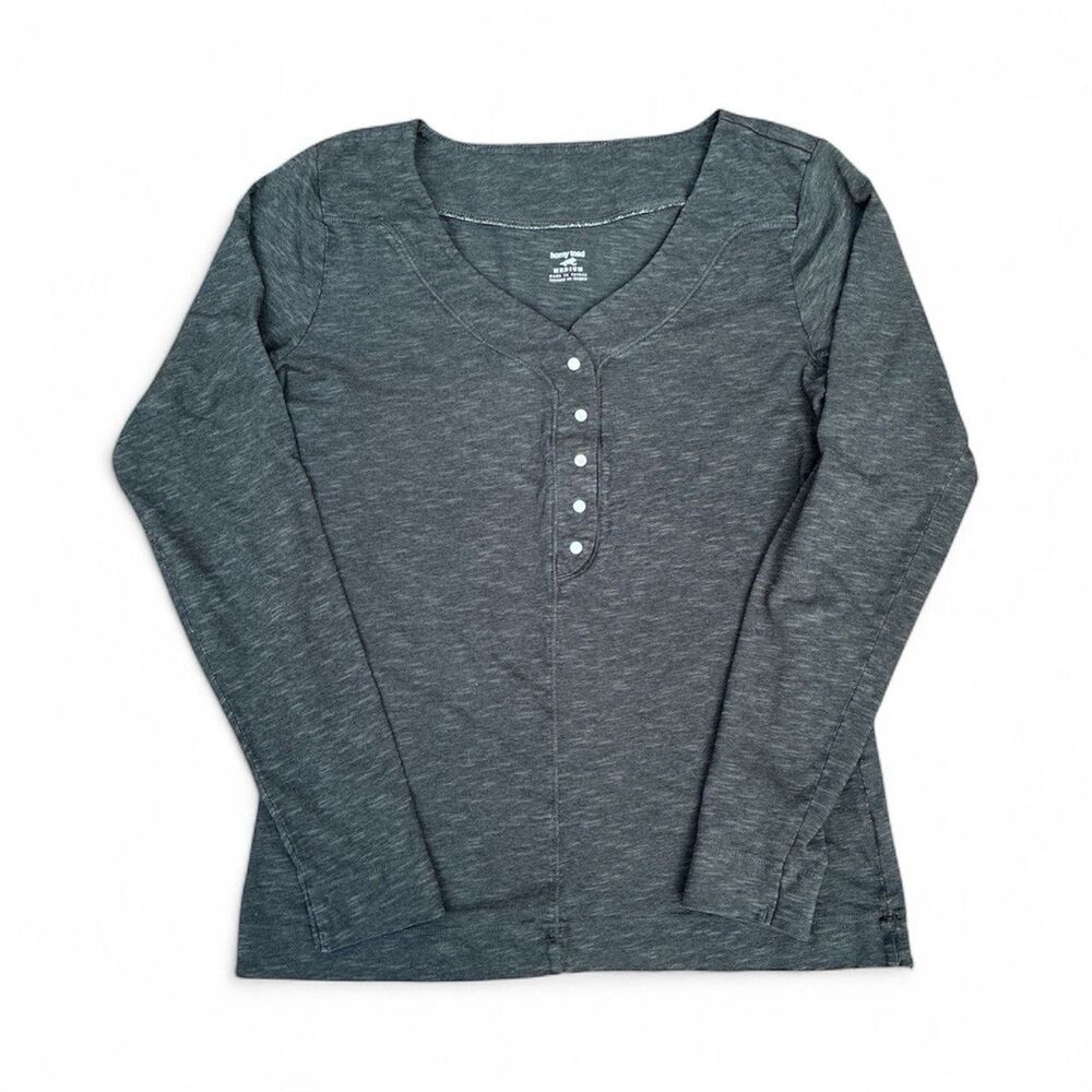 HORNY TOAD Womens Gray Knit Button V-Neck Sweater Shirt long sleeve pullover | M